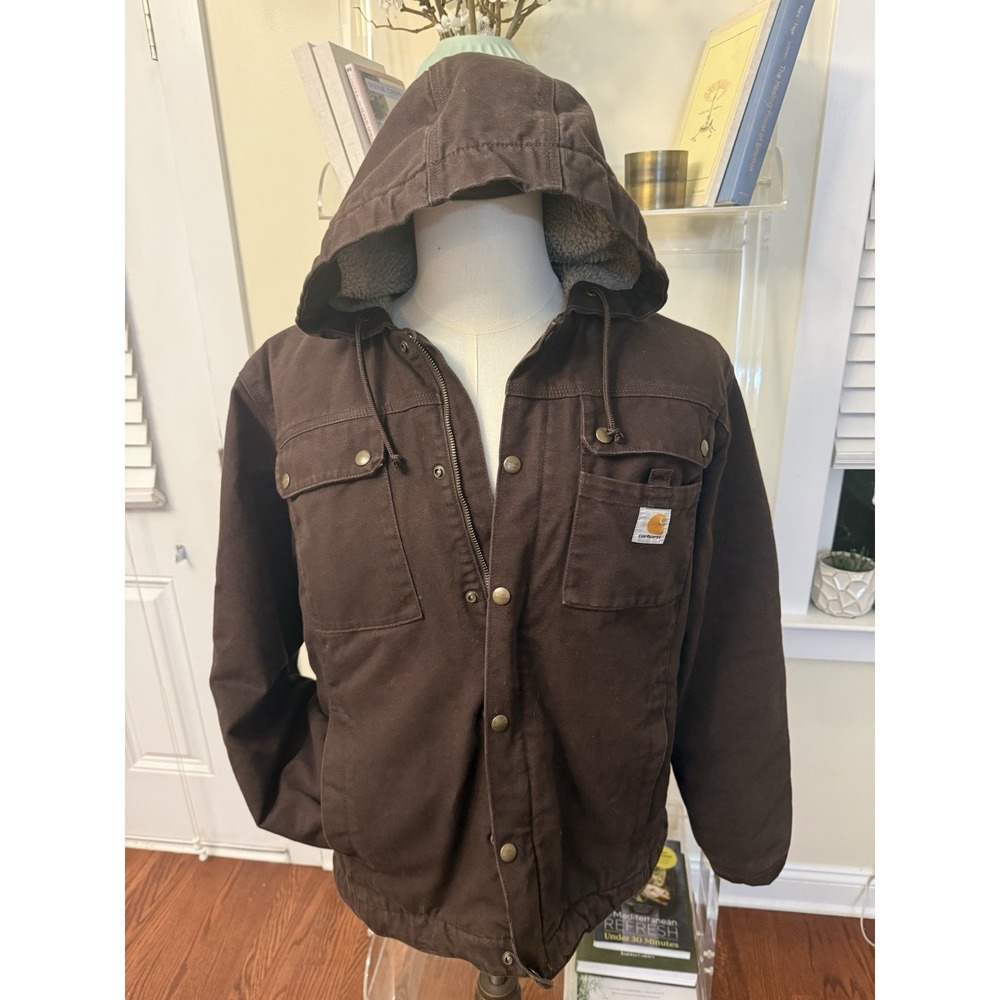 Carhartt Bartlett Jacket Coat Mens Medium Sherpa Lined Duck Workwear Brown